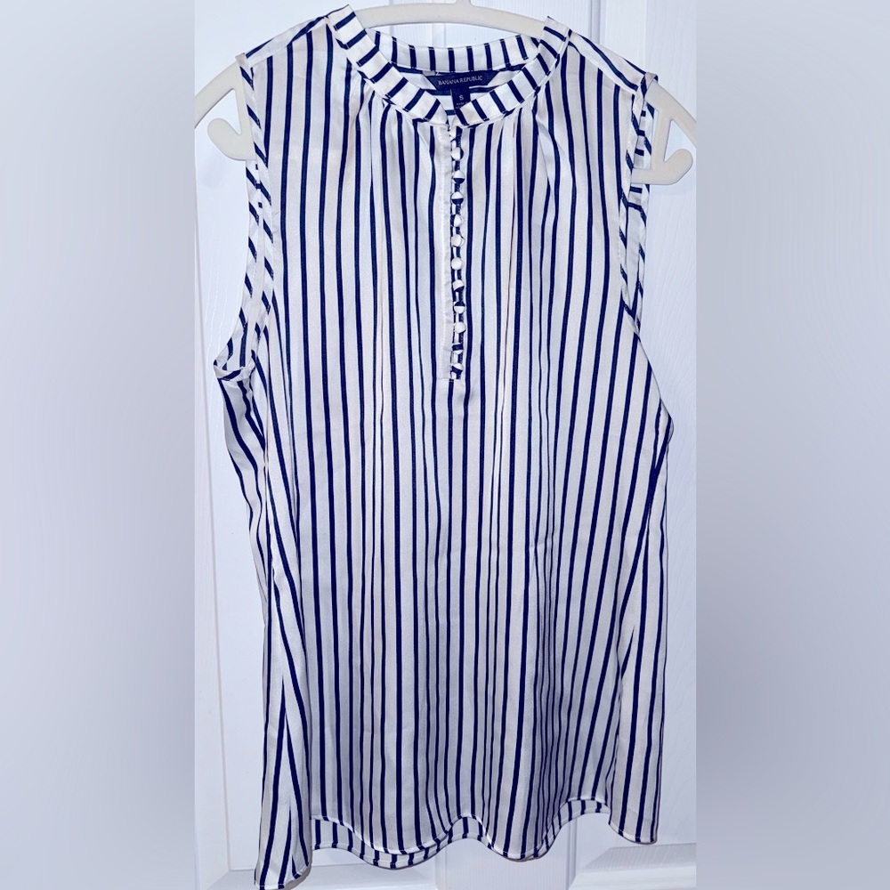Small Banana Republic Navy and White Striped Blouse